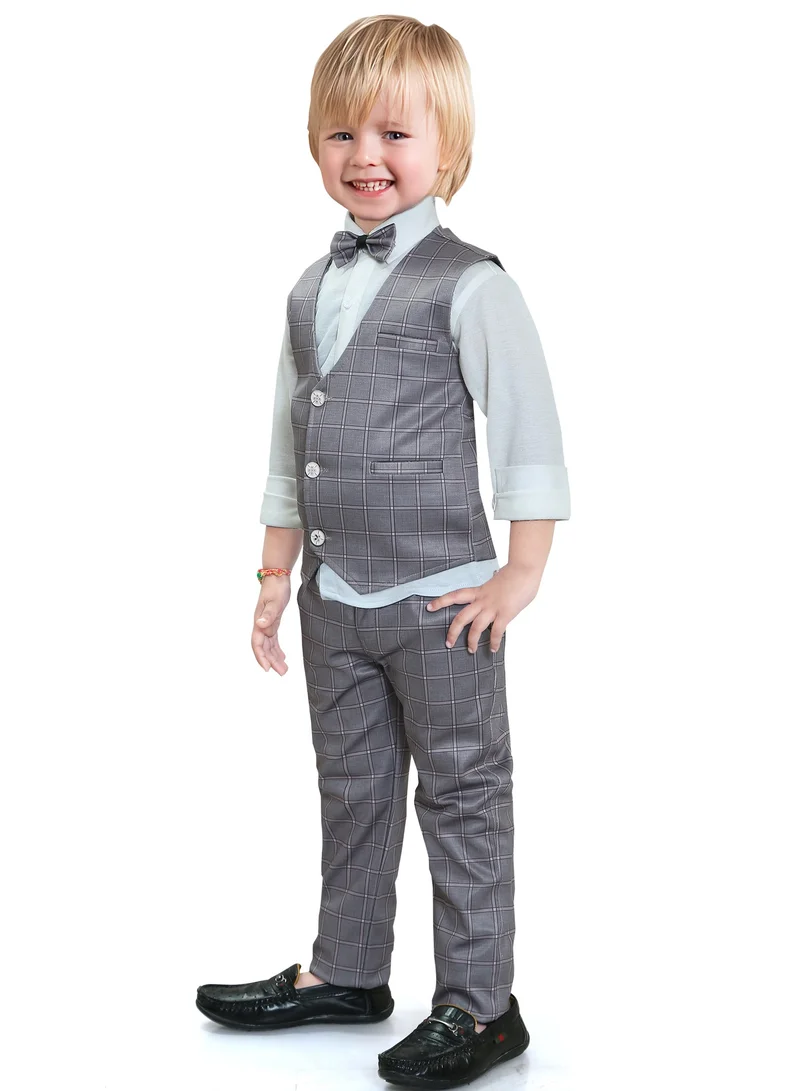 بيبي كلو Stylish Boys' Formal Set of 4 Piece Tank Shirt, Pants, Waistcoat, and Bow Tie