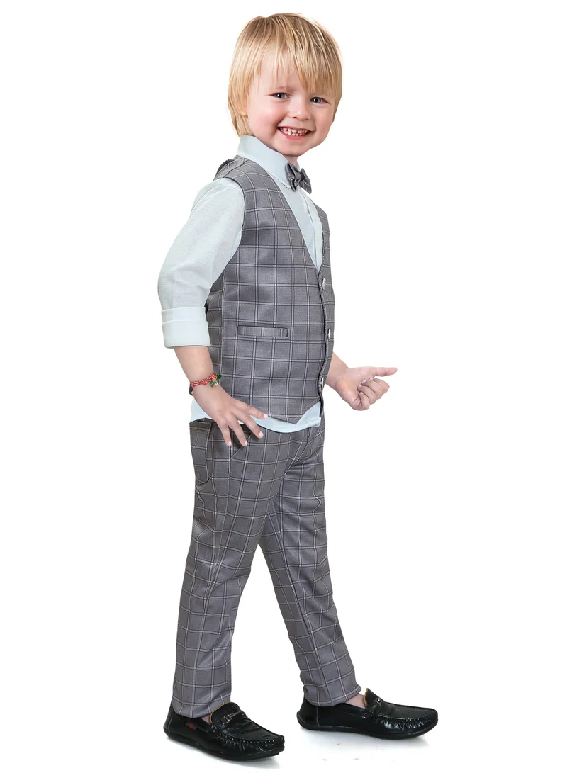 بيبي كلو Stylish Boys' Formal Set of 4 Piece Tank Shirt, Pants, Waistcoat, and Bow Tie