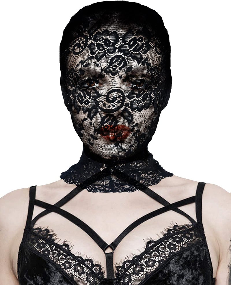 JEGERMIG Lace Hole Full Face Mask Gothic Sexy Halloween Adult Spandex Cloth Cosplay Mask - Image 5