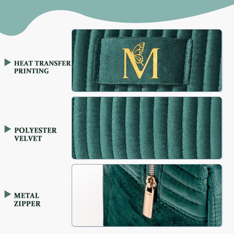 COSHAYSOO Personalized Easter Basket Stuffers Gifts for Women Initial Make Up Bags Monogrammed 30th 40th Birthday Gift Unique for Her Mom Friend, Green Velvet Makeup Bag Travel Cosmetic Pouch Letter M - Image 3