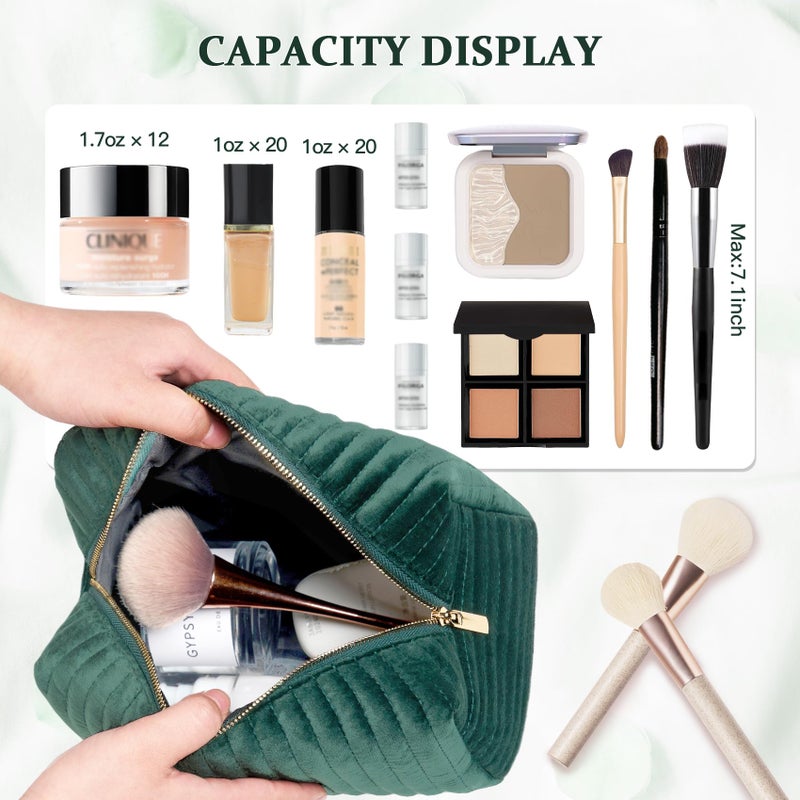 COSHAYSOO Personalized Easter Basket Stuffers Gifts for Women Initial Make Up Bags Monogrammed 30th 40th Birthday Gift Unique for Her Mom Friend, Green Velvet Makeup Bag Travel Cosmetic Pouch Letter M - Image 4