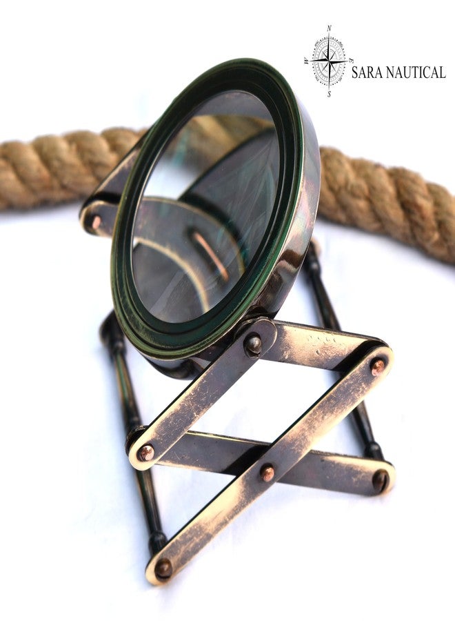 Sara Nautical Antique Brass Folding Magnifier, 10X Magnification, Vintage Retro Style, Foldable Stand, Reading and Inspection Tool - Image 3