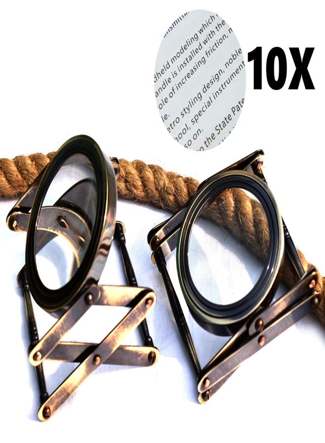Sara Nautical Antique Brass Folding Magnifier, 10X Magnification, Vintage Retro Style, Foldable Stand, Reading and Inspection Tool - Image 2