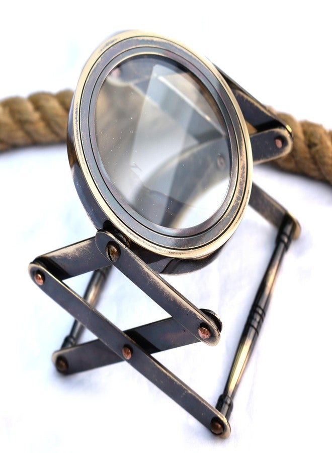 Sara Nautical Antique Brass Folding Magnifier, 10X Magnification, Vintage Retro Style, Foldable Stand, Reading and Inspection Tool - Image 1
