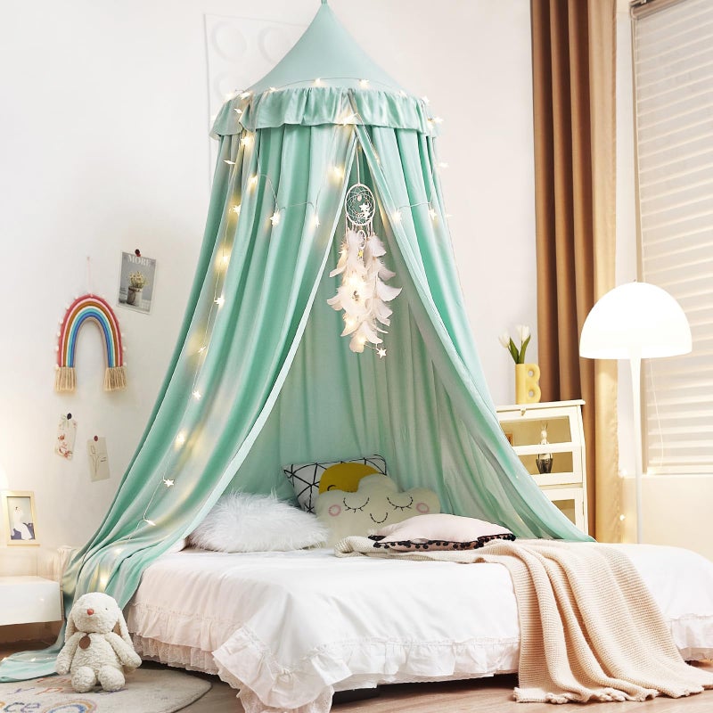 Kertnic Decor Canopy for Kids Bed Soft Smooth Playing Tent Canopy Girls Room Decoration Princess Castle Dreamy Mosquito Net Bedding Children Reading Nook Canopies in Home Green