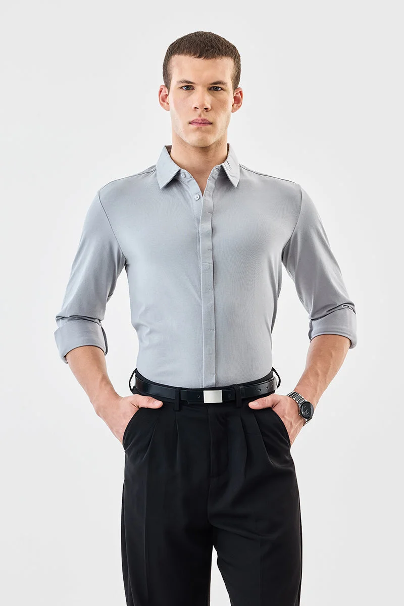 سنيتش Ash Grey Solid Long Sleeve Regular Fit Formal Shirt