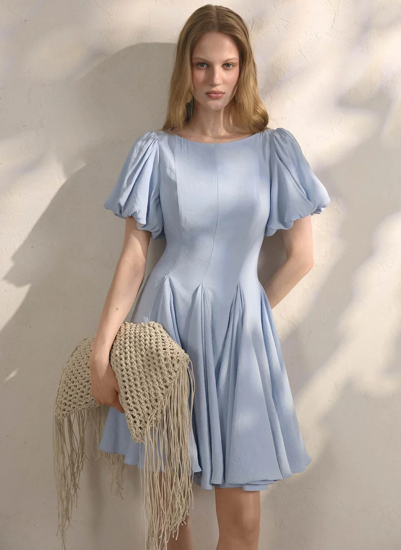 Lichi Viscose mini dress with puff sleeves and voluminous skirt