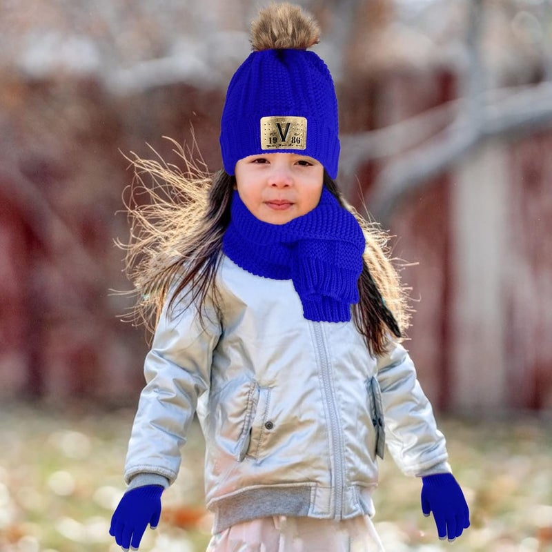 Runloon Kids Knit Hat/Scarf/Gloves Set,Winter Warm Set with Beanie and Long Scarf - Image 2