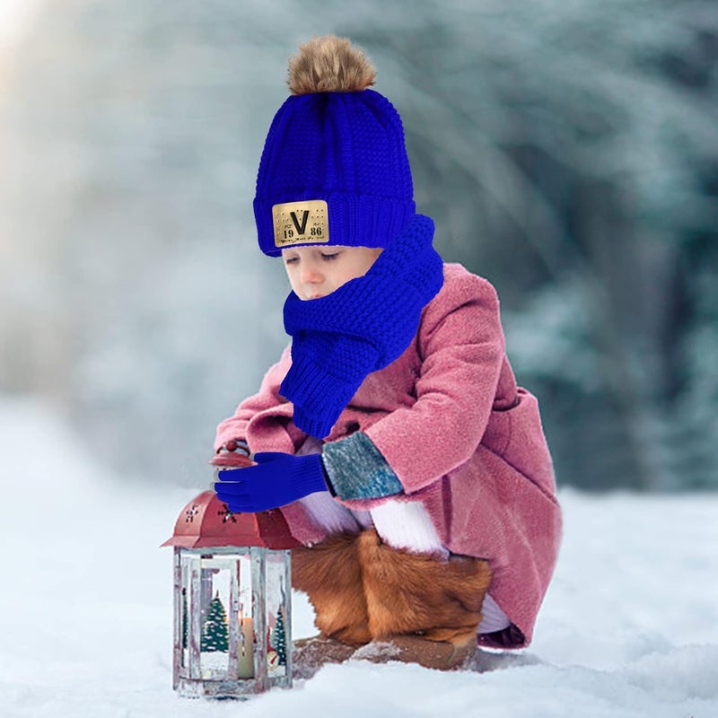 Runloon Kids Knit Hat/Scarf/Gloves Set,Winter Warm Set with Beanie and Long Scarf - Image 4