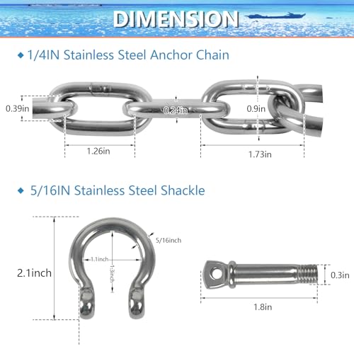 BALAVA Anchor Chain316 Stainless Steel Anchor Chain14in x6ft Anchor Chain for BoatBoat Anchor Chain with 2 Pcs 516 AntiOff ShacklesMarine Grade Anchor Chain for Different Boat Anchors - Image 3