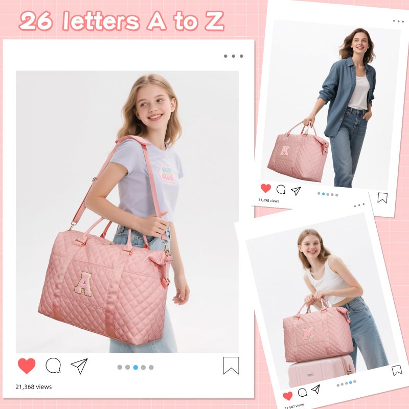 CLOUDWINGS Easter Gifts for Teen Girl, Initial Travel Duffle Bag, Personalized Women Weekender Overnight Bags, Gift for Daughter Kid Girl Wife Friendï¼ˆPink,A) - Image 3