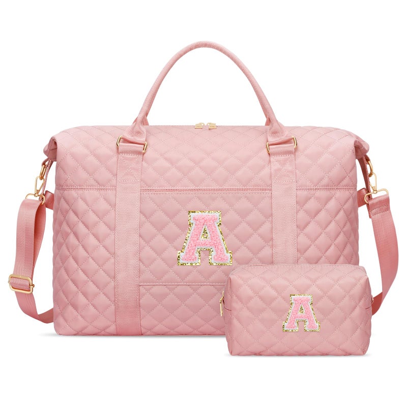 CLOUDWINGS Easter Gifts for Teen Girl, Initial Travel Duffle Bag, Personalized Women Weekender Overnight Bags, Gift for Daughter Kid Girl Wife Friendï¼ˆPink,A) - Image 1