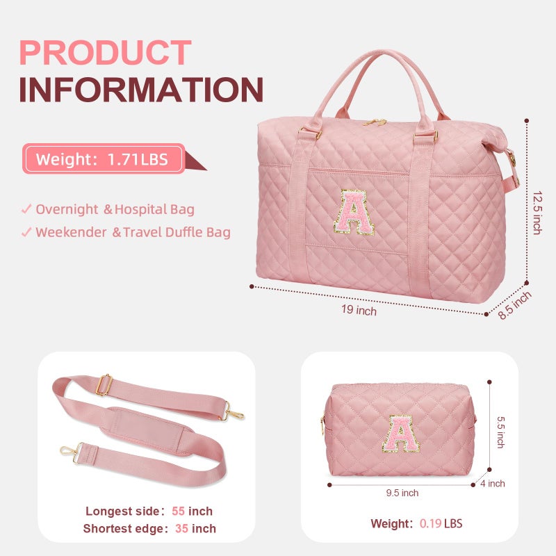 CLOUDWINGS Easter Gifts for Teen Girl, Initial Travel Duffle Bag, Personalized Women Weekender Overnight Bags, Gift for Daughter Kid Girl Wife Friendï¼ˆPink,A) - Image 4
