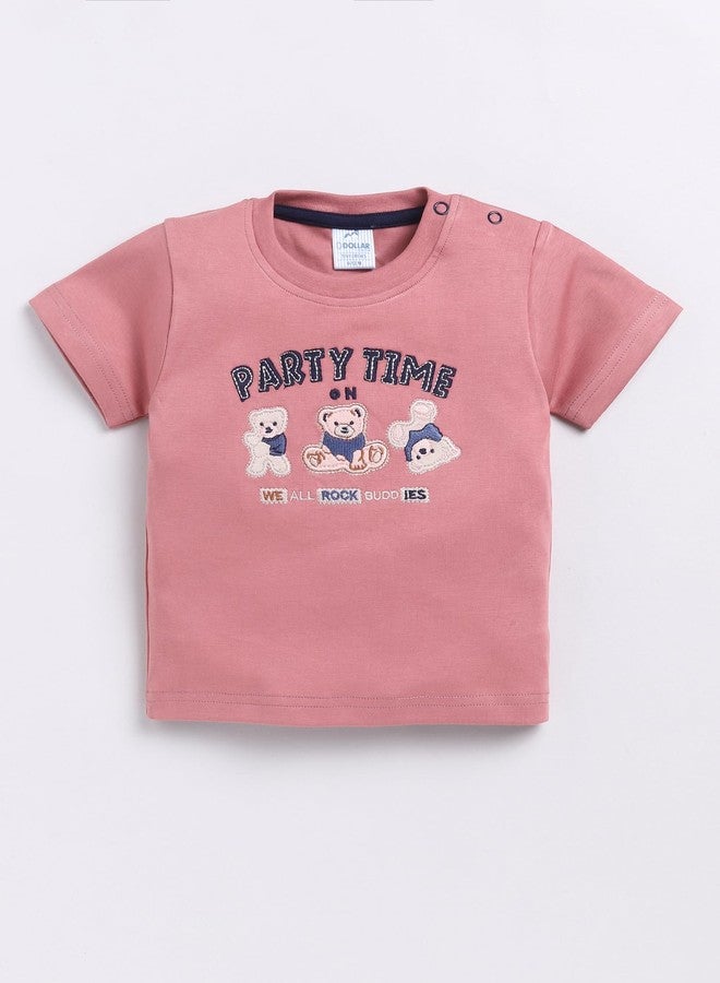 Dollar Junior Tiny Crews Baby Boys T-Shirt Pant Set - Peach-Blue Denim, 12-24M - Image 2