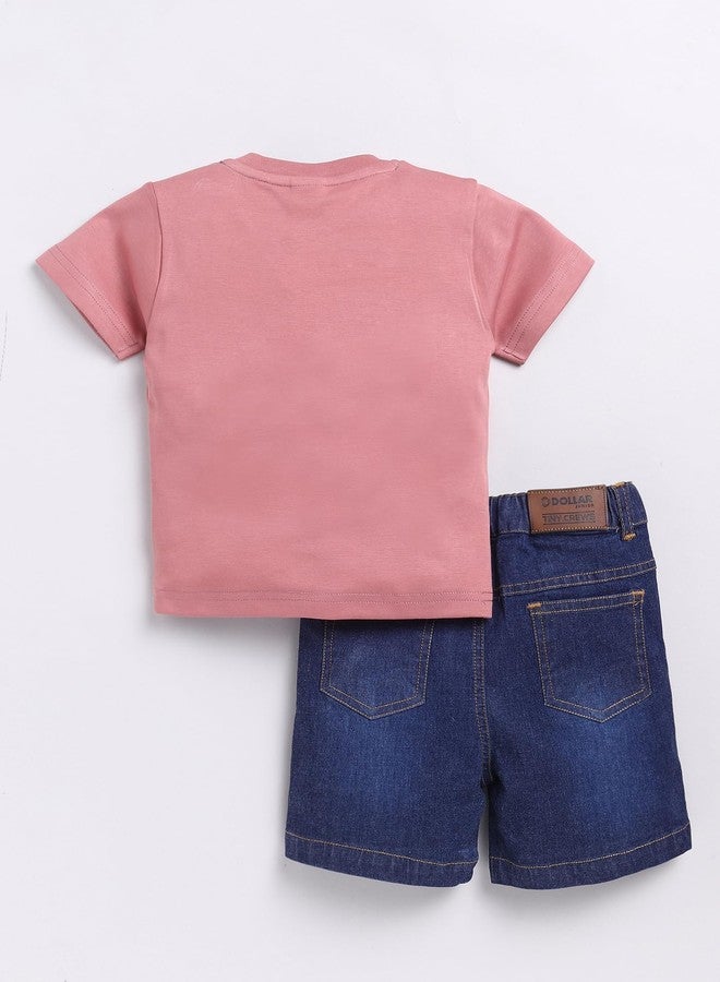 Dollar Junior Tiny Crews Baby Boys T-Shirt Pant Set - Peach-Blue Denim, 12-24M - Image 4