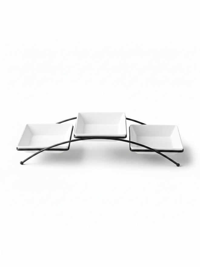 Shallow 3-Piece Square 14cm Porcelain and New Bone China Bowls with Metal Stand, 14cm - Image 5