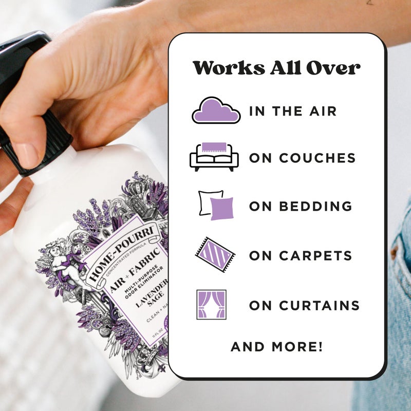 Poo-Pourri Home-Pourri Air + Fabric Multi-Purpose Odor Freshener Spray, 11 Fl Oz, Up to 570 Uses, Lavender Sage Scent, Room Deodorizer with Essential Oils, for Carpets, Couches, Bedding & Curtains - Image 4