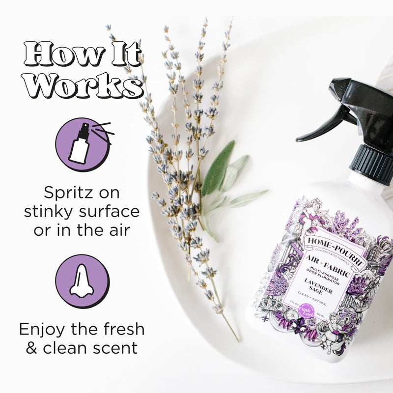 Poo-Pourri Home-Pourri Air + Fabric Multi-Purpose Odor Freshener Spray, 11 Fl Oz, Up to 570 Uses, Lavender Sage Scent, Room Deodorizer with Essential Oils, for Carpets, Couches, Bedding & Curtains - Image 3
