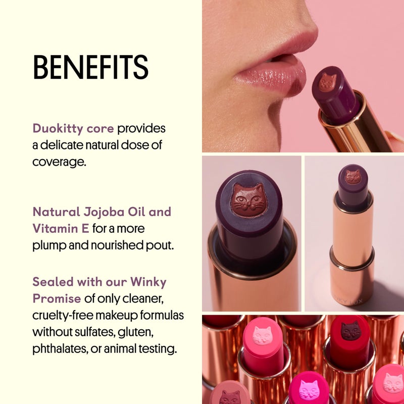 Winky Lux Purrfect Pout Lipstick, Semi Sheer Creamy Lipstick With Jojoba Oil and Vitamin E, Subtle Berry Natural Lipstick, Frisky - Image 3