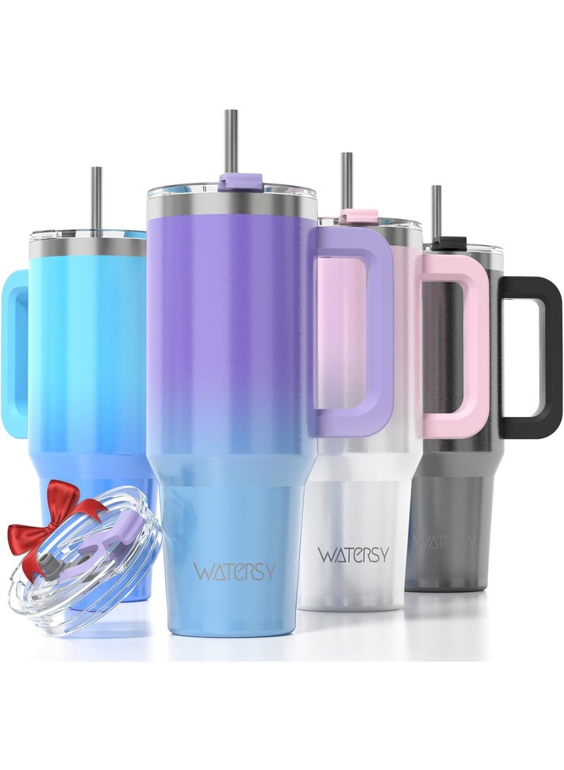 WATERSY 40 oz Coffee Mug to Go Thermal Mug Double-Walled Stainless Steel Vacuum Leak-Proof Drinking Cup with Handle and Straw Thermal Tumbler - Light Pink White - Image 1