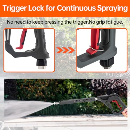 AURORA CAR Pressure Washer Gun with Swivel, with Replacement Wand Extension, with M22 14mm & 15mm Fitting, 3/8" Quick Connect Plug, 5 Nozzle Tips with Nozzle Holder, 5000PSI, 41 Inch, Stainless Steel - Image 2