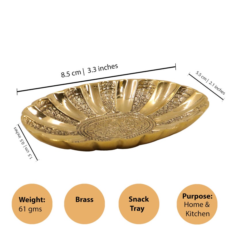 Putrika Traditional Brass Utensil Oval Snack Tray|Dessert Plate|Small Snack Tray|Oval Plate|Embossed Tray Plate|Serving Plate|Dinnerware|Tableware- Engraved Oval Tray (Xtra Small) - Image 3
