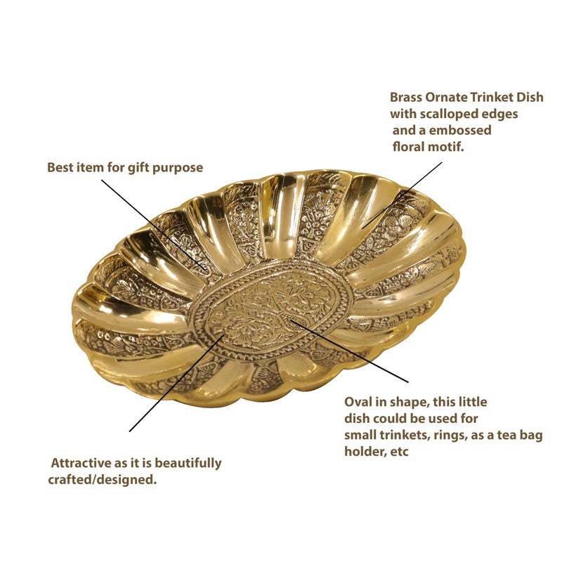 Putrika Traditional Brass Utensil Oval Snack Tray|Dessert Plate|Small Snack Tray|Oval Plate|Embossed Tray Plate|Serving Plate|Dinnerware|Tableware- Engraved Oval Tray (Xtra Small) - Image 4