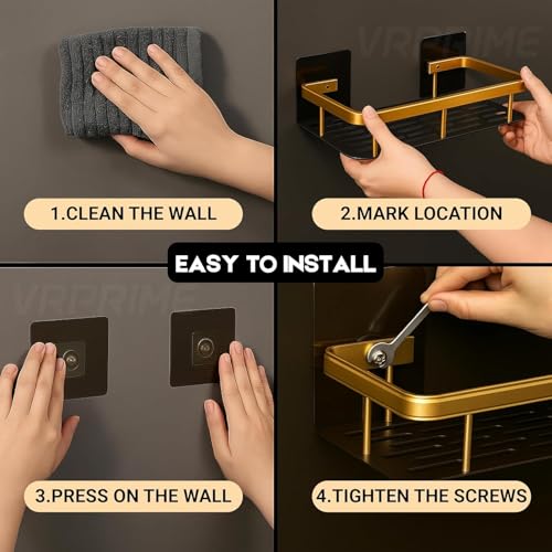 Perpetual Self - Adhesive Bathroom Shelf for Wall, Multipurpose Wall Mounted Bathroom and Kitchen Organiser Without Drill, Space Saving Stand for Bathroom and Kitchen Wall (Pack of 2) Gold - Image 5