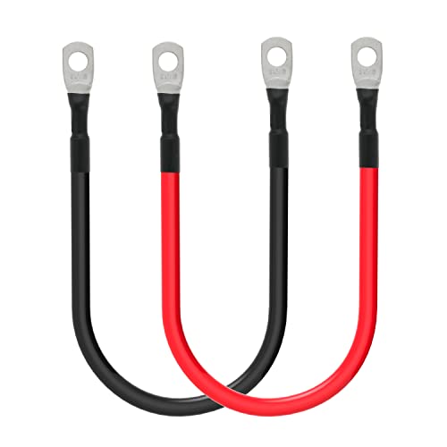 TUELETFU كابلات بطارية 6 AWG كابل عاكس طاقة بطارية 6 قياس مع لقم نحاسية مغطاة بالقصدير بحجم 5/16 بوصة في كلا الطرفين للسفن البحرية والقوارب وRV والسيارات والدراجات النارية 2 قطعة (9 بوصة) - Image 1