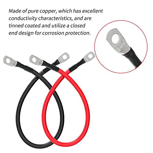 TUELETFU كابلات بطارية 6 AWG كابل عاكس طاقة بطارية 6 قياس مع لقم نحاسية مغطاة بالقصدير بحجم 5/16 بوصة في كلا الطرفين للسفن البحرية والقوارب وRV والسيارات والدراجات النارية 2 قطعة (9 بوصة) - Image 3