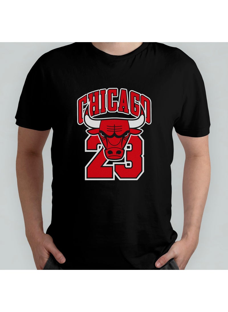 Pixxa - Chicago Bulls 23 - Michael Jordan 100% Cotton Crew Neck T-Shirt Model - 2 - Image 1
