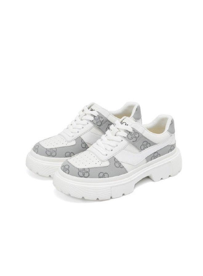 AOKANG Sports Leather Shoes】 Women's Shoes Spring Sports Leather Shoes Casual Sneakers With Color Blocking, Trendy Cushioning, And Comfortable Leisure Wear For Women - Image 1