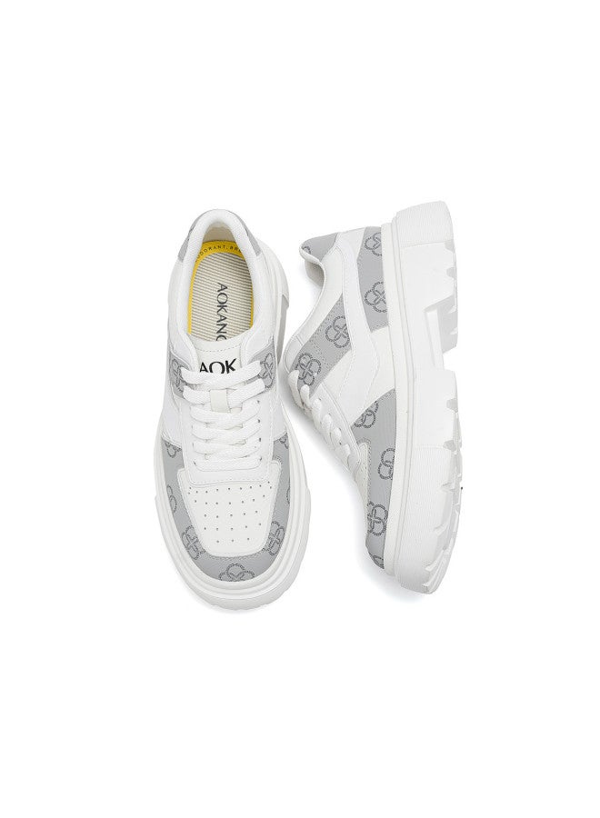 AOKANG Sports Leather Shoes】 Women's Shoes Spring Sports Leather Shoes Casual Sneakers With Color Blocking, Trendy Cushioning, And Comfortable Leisure Wear For Women - Image 4