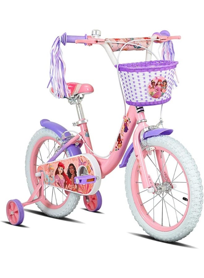 Spartan | 16" Disney Princess Magical Bicycle for Girls Removable Training Wheels, Adjustable Seat, Front Basket, Rear Mudguard, Steel Frame, Official Disney Graphics Pink (SP-3236) | Pink | Ages 4 to 6 - Image 1