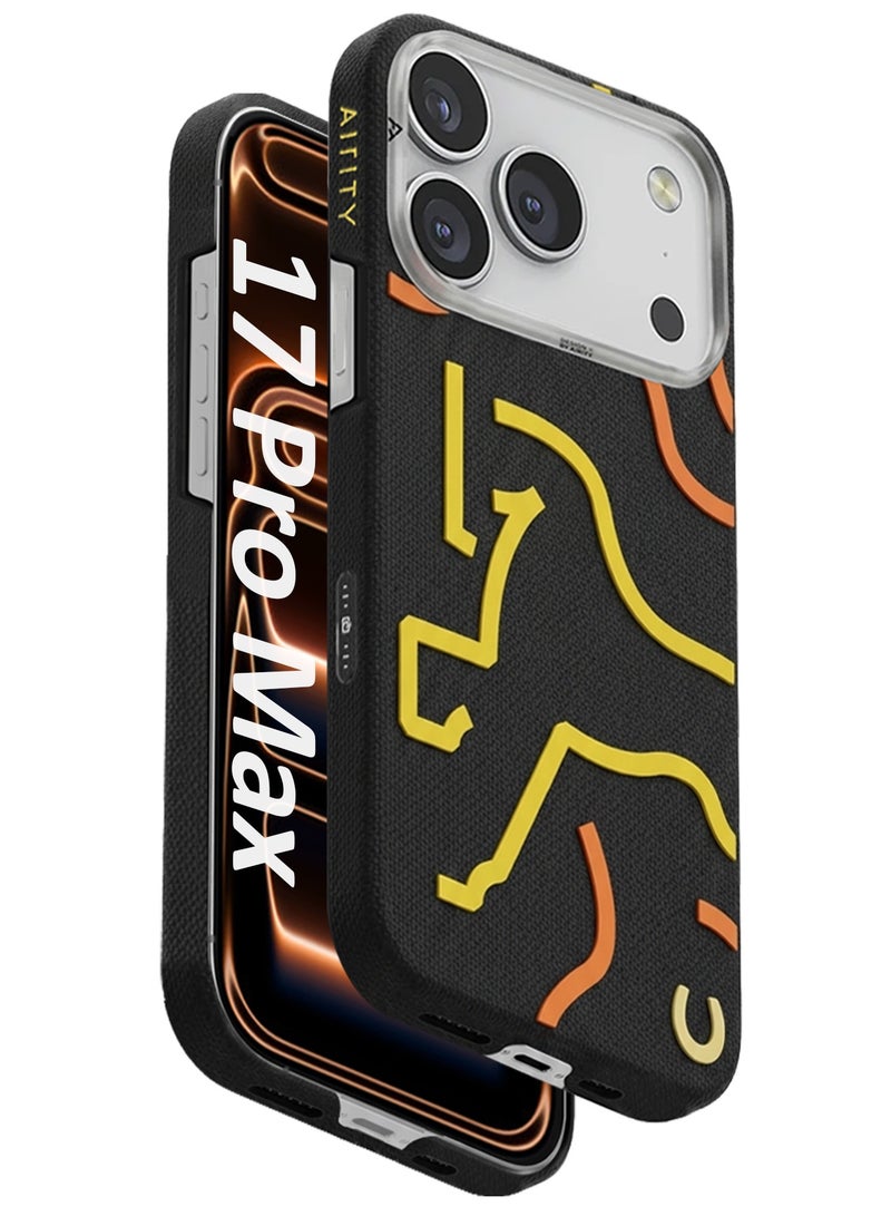 AIRITY Horse Style Bamboo Fiber Protective Case for iPhone 17 Pro Max– Ultra Durable, Lightweight & Premium Design with Screen Protector Black Yellow - Image 3