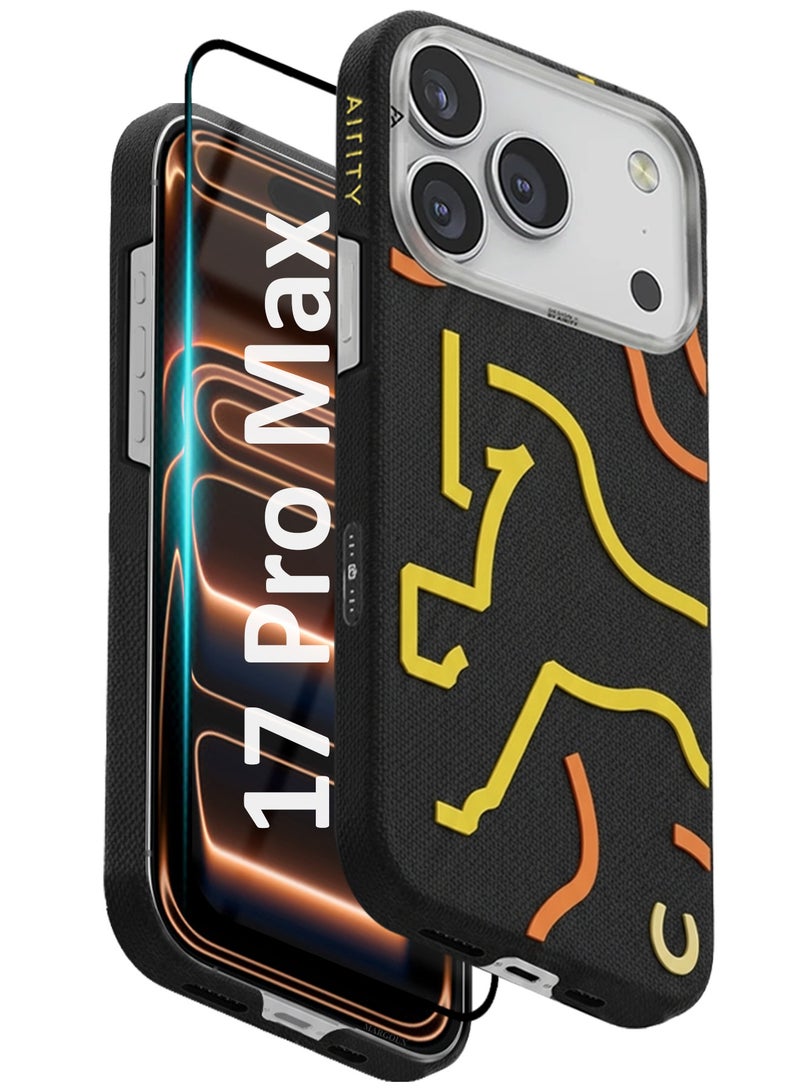 AIRITY Horse Style Bamboo Fiber Protective Case for iPhone 17 Pro Max– Ultra Durable, Lightweight & Premium Design with Screen Protector Black Yellow - Image 1