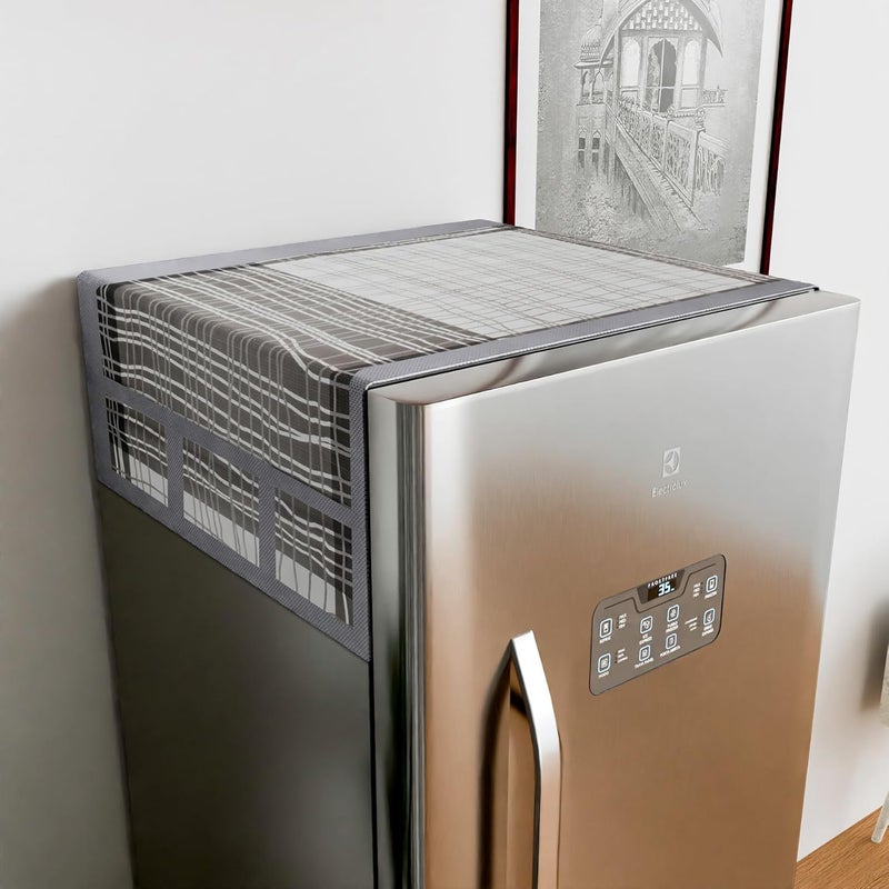 Kuber Industries Fridge Top Cover | PVC Fridge Top Cover | Black Lining Fridge Top Cover | Refrigerator Cover with 6 Side Pockets | Refrigerator Top Protector | Appliance Cover | Gray - Image 2