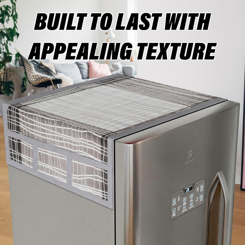 Kuber Industries Fridge Top Cover | PVC Fridge Top Cover | Black Lining Fridge Top Cover | Refrigerator Cover with 6 Side Pockets | Refrigerator Top Protector | Appliance Cover | Gray - Image 4