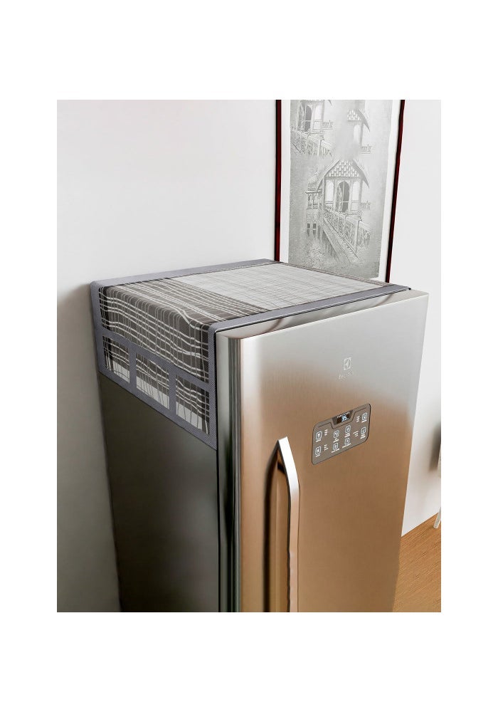 Kuber Industries Fridge Top Cover | PVC Fridge Top Cover | Black Lining Fridge Top Cover | Refrigerator Cover with 6 Side Pockets | Refrigerator Top Protector | Appliance Cover | Gray - Image 1