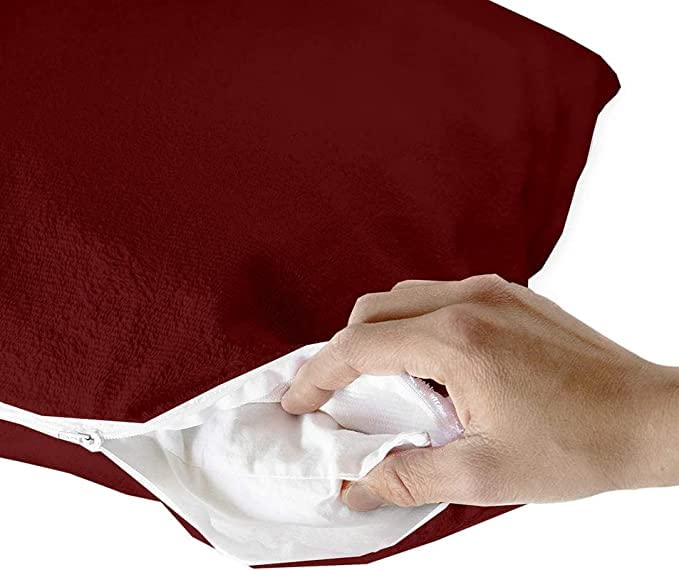 MAHAVEER COTTON Mahaveer Cotton Waterproof Pillow Protector Zippered Pillow Encasement Maroon Zippered Pillow Protectors 24 X 24 Inch  - Image 2