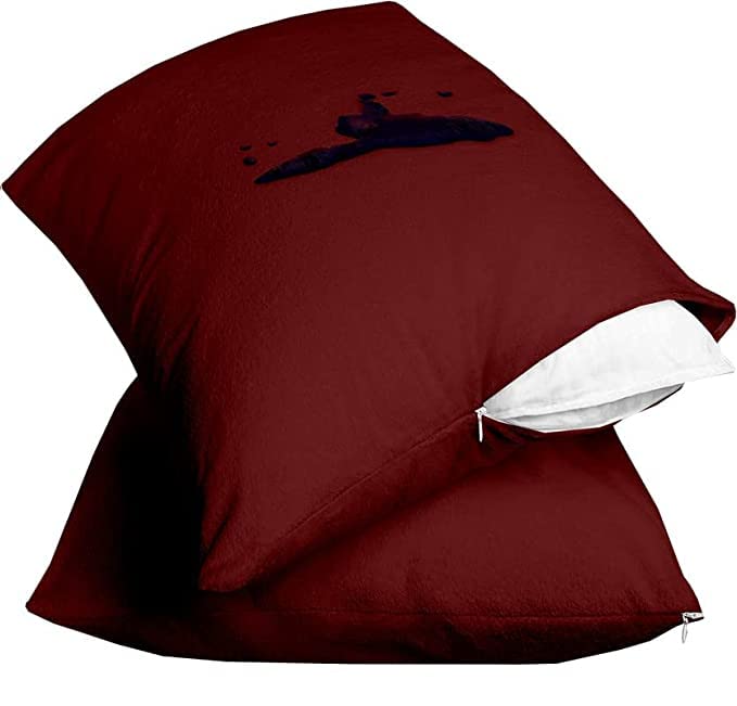 MAHAVEER COTTON Mahaveer Cotton Waterproof Pillow Protector Zippered Pillow Encasement Maroon Zippered Pillow Protectors 24 X 24 Inch  - Image 1