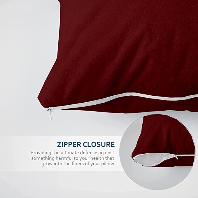 MAHAVEER COTTON Mahaveer Cotton Waterproof Pillow Protector Zippered Pillow Encasement Maroon Zippered Pillow Protectors 24 X 24 Inch  - Image 5