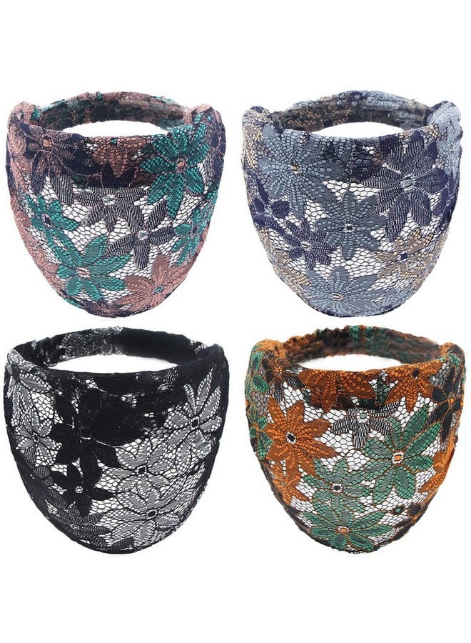 FZBNSRKO 4 Pack Lace Elastic Headbandselastic Fashion Headbands Elastic Soft Wide Lace Hairband National Flower Headwrap Hair Accessories For Women Girls Teens(Random Color) - Image 1