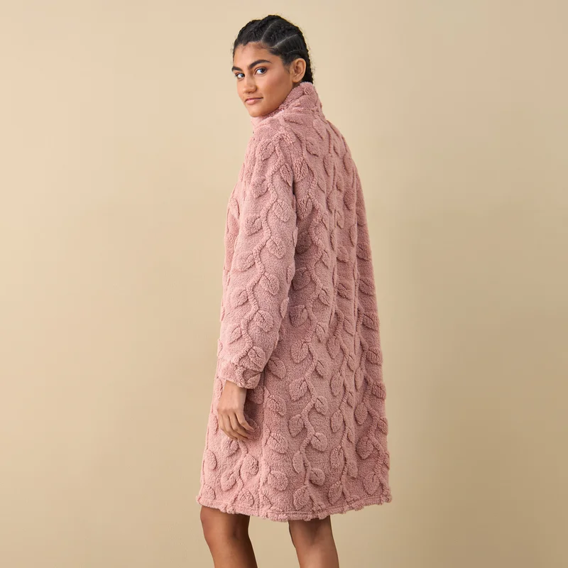 Splash FAV Textured Long Sleeves Sleepshirt with Half Zip Closure