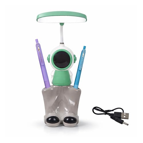 WISHKEY 3-in-1 LED Desk Lamp with Pencil Sharpener and Pen Stand, Astronaut Theme, Study Desk Lamp with Base Stand, Rechargeable Desk Light, 360° Flexible Hose Table Lamp for Kids Multicolor Pack of 1 - Image 1