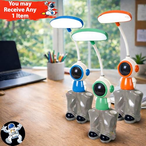 WISHKEY 3-in-1 LED Desk Lamp with Pencil Sharpener and Pen Stand, Astronaut Theme, Study Desk Lamp with Base Stand, Rechargeable Desk Light, 360° Flexible Hose Table Lamp for Kids Multicolor Pack of 1 - Image 2