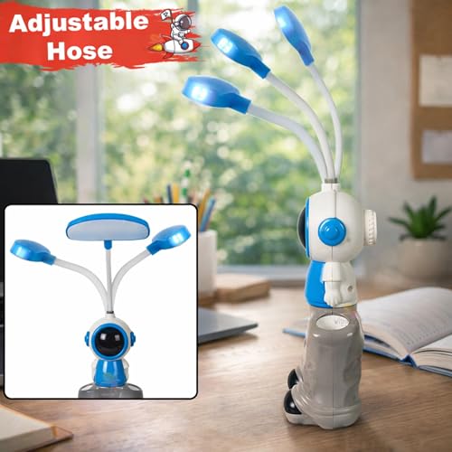 WISHKEY 3-in-1 LED Desk Lamp with Pencil Sharpener and Pen Stand, Astronaut Theme, Study Desk Lamp with Base Stand, Rechargeable Desk Light, 360° Flexible Hose Table Lamp for Kids Multicolor Pack of 1 - Image 4