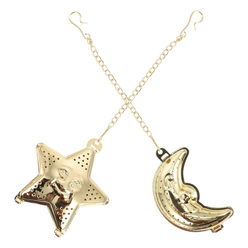 Stainless Steel Fine Mesh Tea Infuser With Chain Star Moon Shape 2 Pieces - Image 2