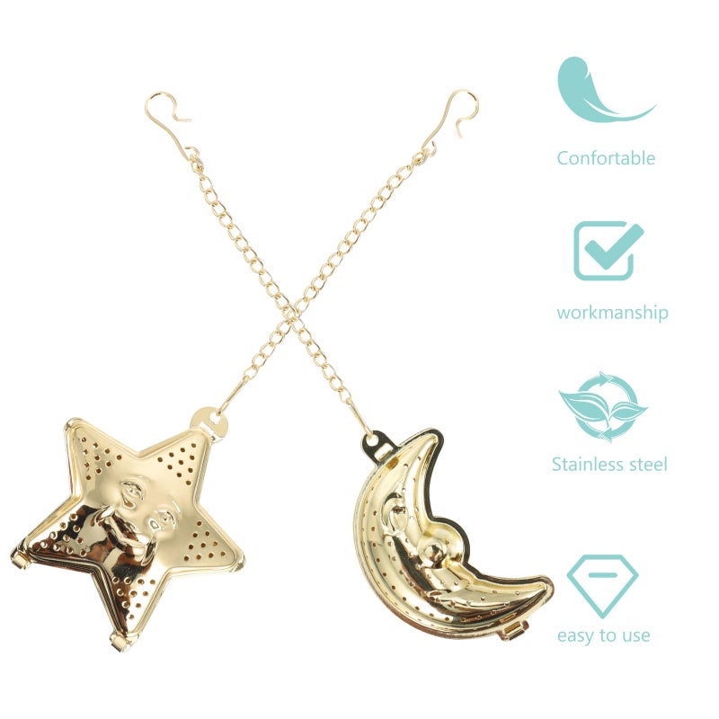 Stainless Steel Fine Mesh Tea Infuser With Chain Star Moon Shape 2 Pieces - Image 4