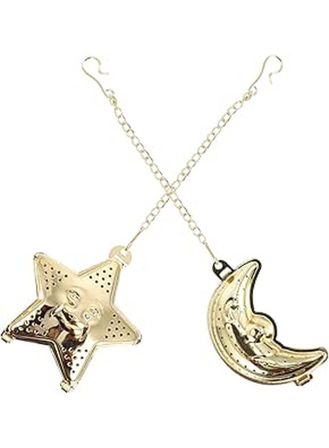 Stainless Steel Fine Mesh Tea Infuser With Chain Star Moon Shape 2 Pieces - Image 1